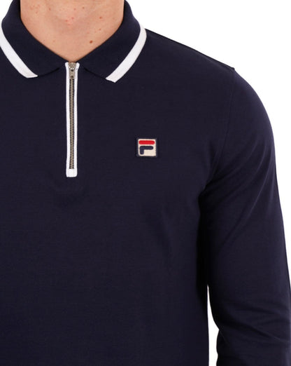 Fila – Poloshirt „Vintage Tipped Zip“ mit langem Arm, Marineblau