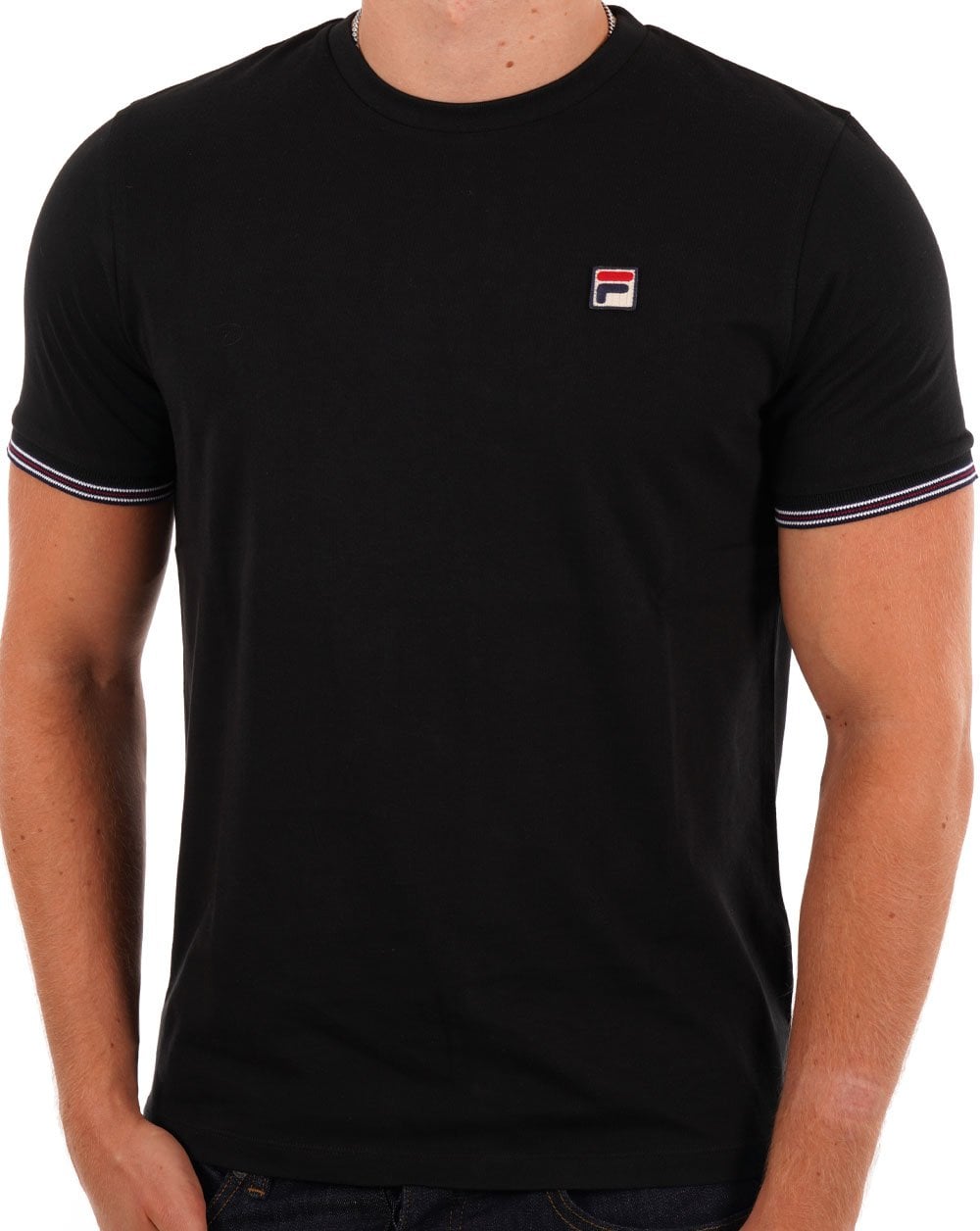 Fila Vintage T-Shirt mit Manschetten und Spitze in Schwarz