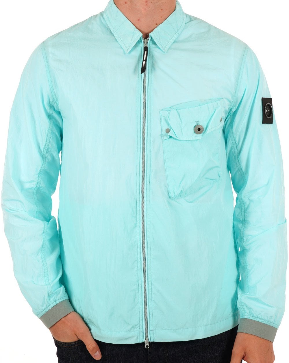 Marshall Artist – Überhemd aus Krinkle-Nylon mit Tasche, Cyan