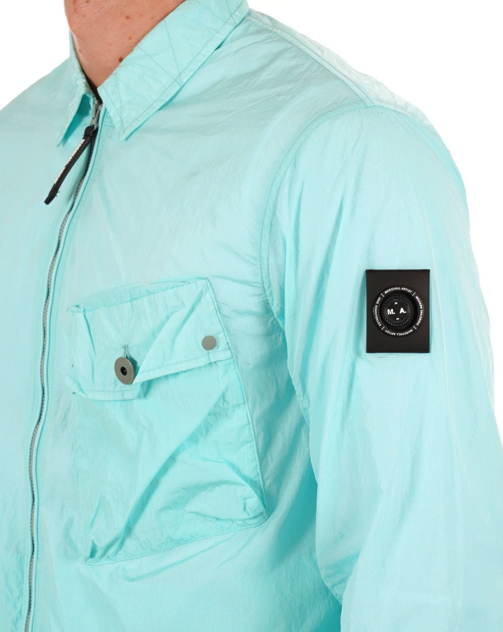 Marshall Artist – Überhemd aus Krinkle-Nylon mit Tasche, Cyan