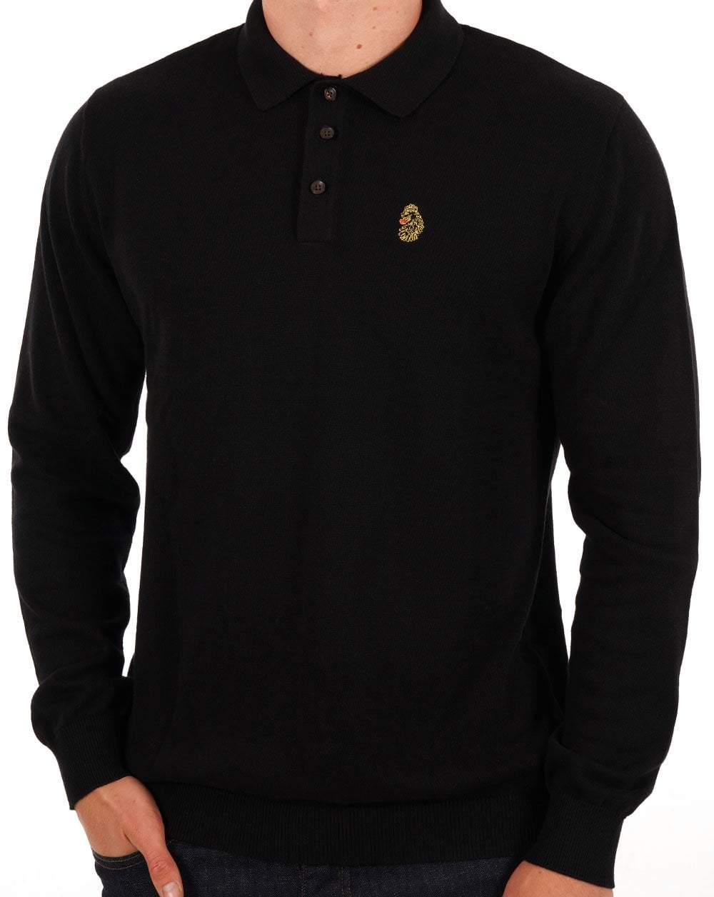 Luke San Francisco Strick-Poloshirt Tiefschwarz