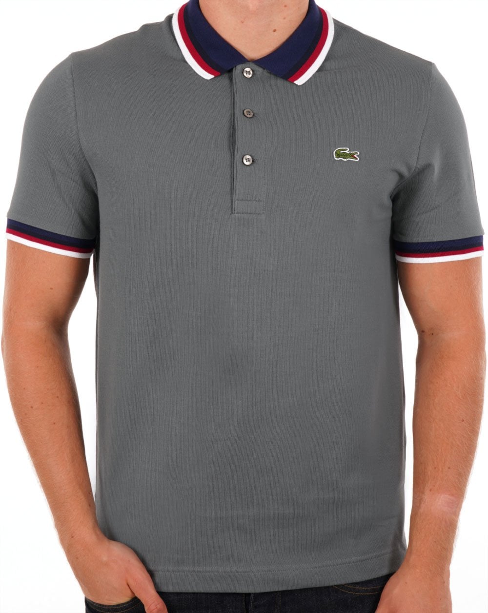 Lacoste Contrast Collar Polo Shirt Grey