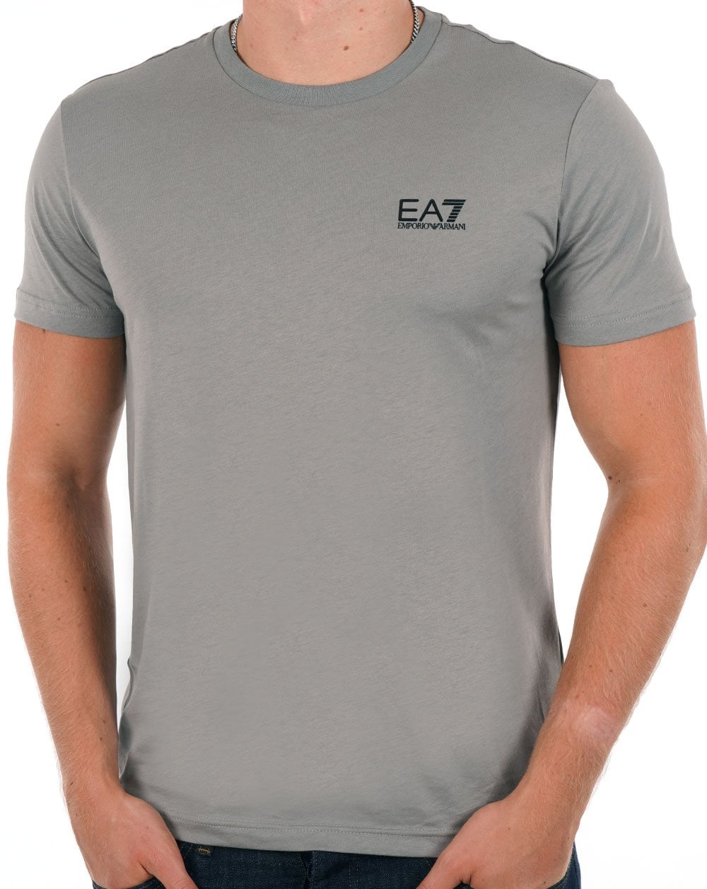 EA7 – Klassisches T-Shirt in Grau mit Flanellmuster
