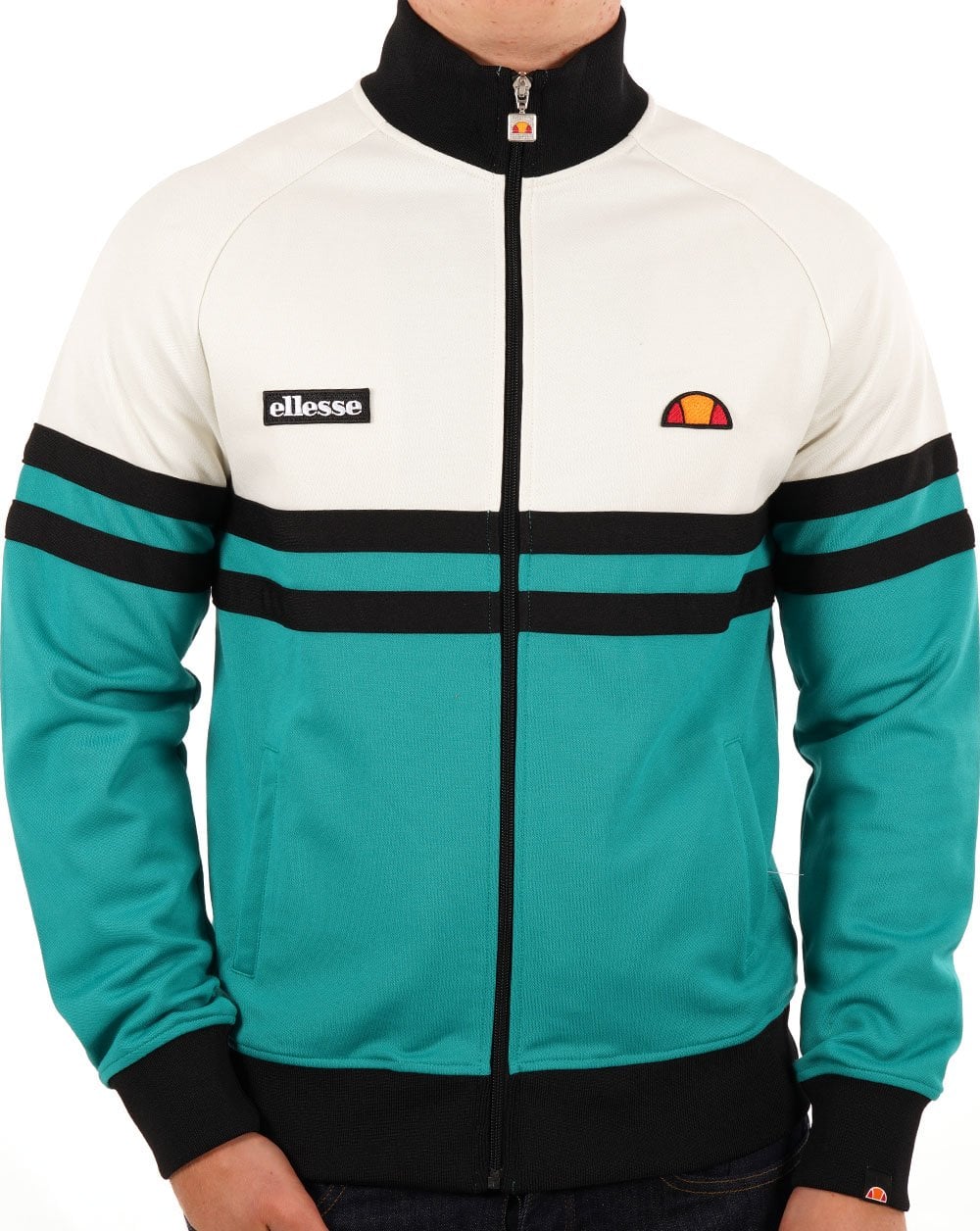 Ellesse – Rimini Track Top – Off-White/Grün/Schwarz