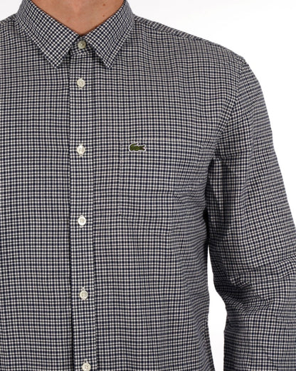 Lacoste – Kariertes Baumwollflanellhemd in Marineblau