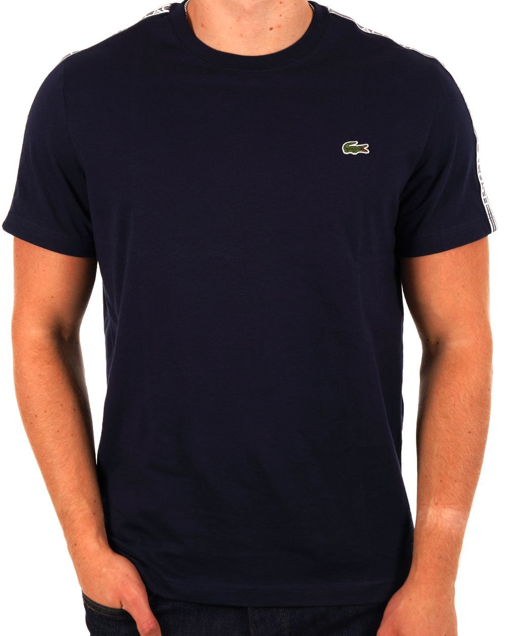 Lacoste – T-Shirt mit Streifen in Marineblau
