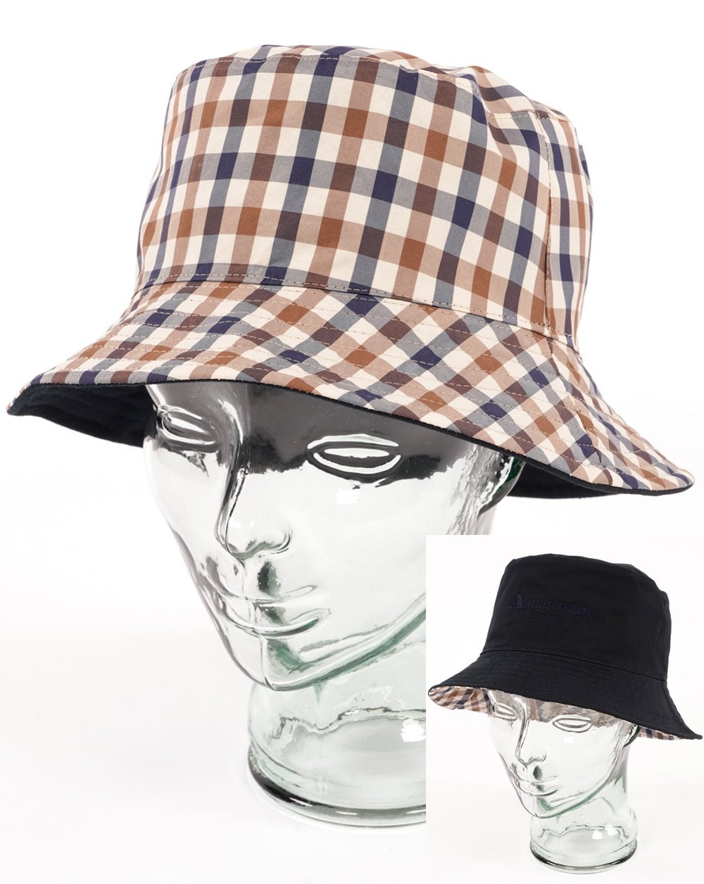 Aquascutum Wendbarer Fischerhut mit Karomuster, Marineblau