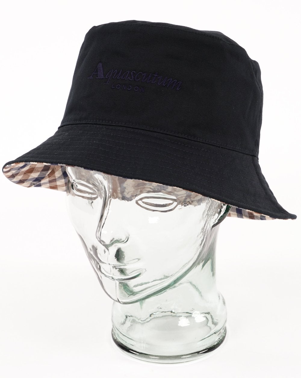 Aquascutum Wendbarer Fischerhut mit Karomuster, Marineblau