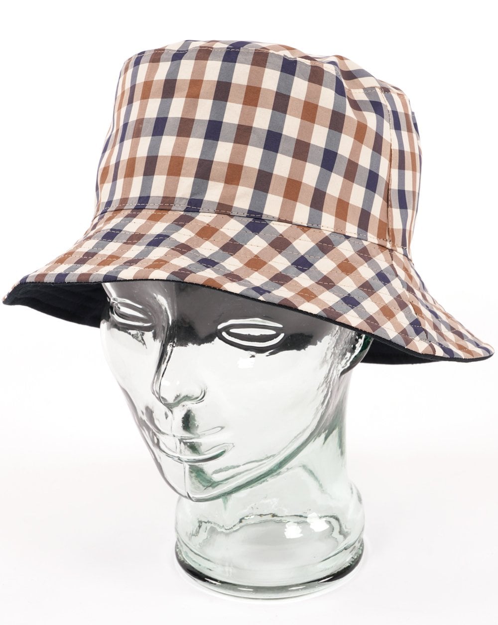 Aquascutum Wendbarer Fischerhut mit Karomuster, Marineblau