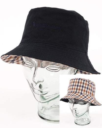 Aquascutum Wendbarer Fischerhut mit Karomuster, Marineblau