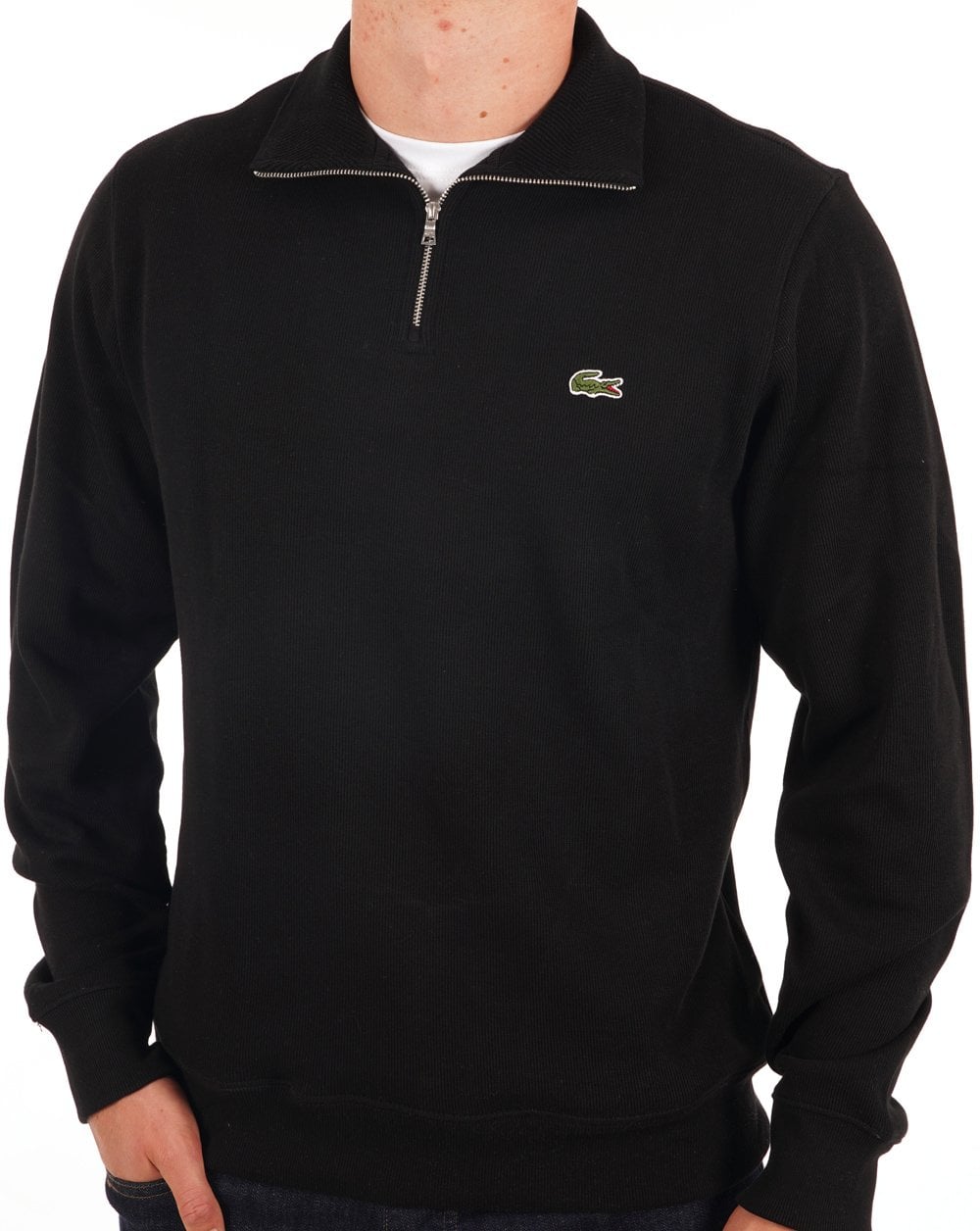 Lacoste – Sweatshirt mit halbem Reißverschluss in Schwarz