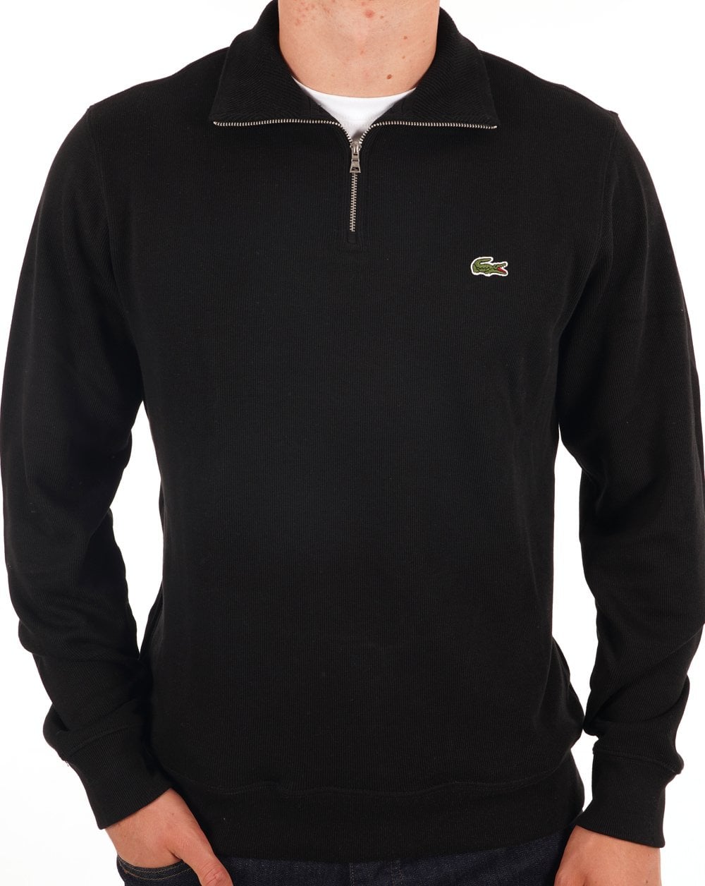 Lacoste – Sweatshirt mit halbem Reißverschluss in Schwarz
