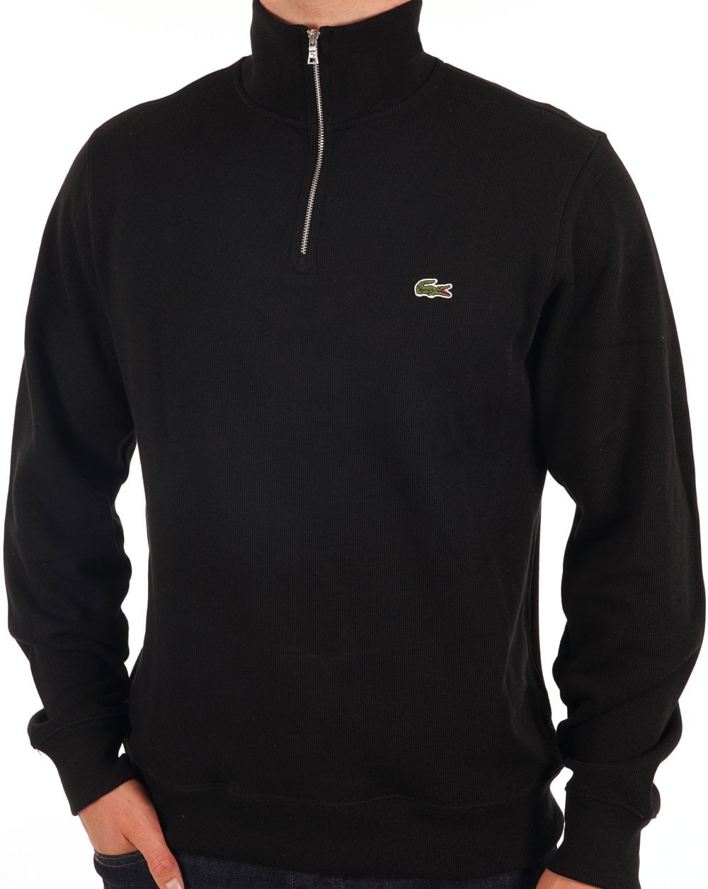 Lacoste – Sweatshirt mit halbem Reißverschluss in Schwarz