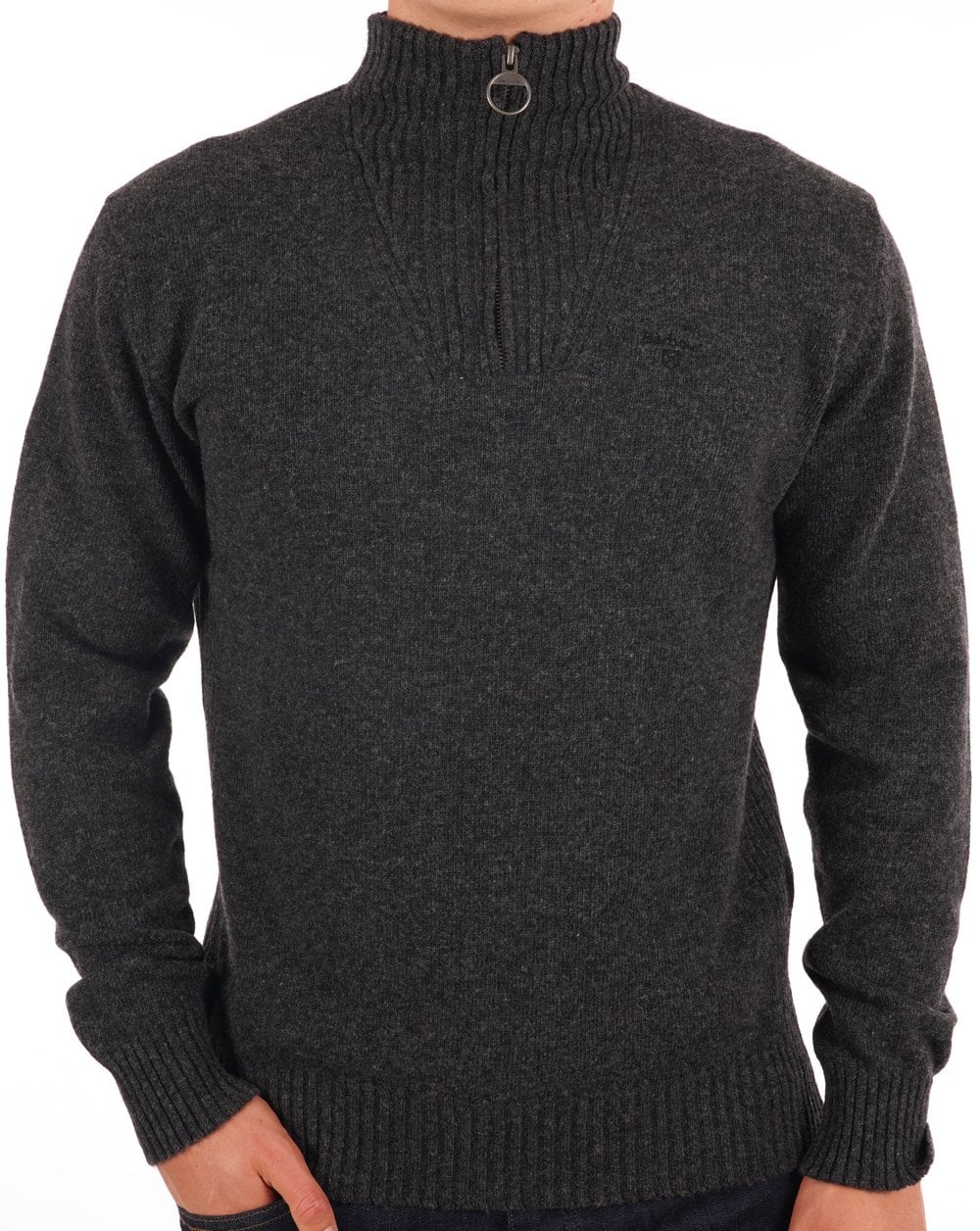 Barbour Lammwolle Half Zip Anthrazitgrau