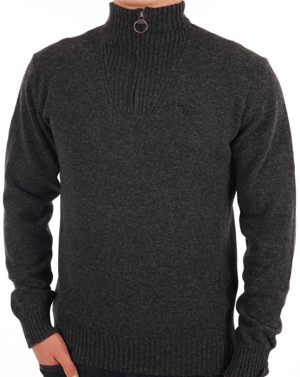 Barbour Lammwolle Half Zip Anthrazitgrau