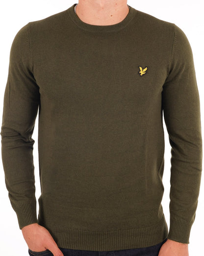 Lyle &amp; Scott – Rundhalspullover aus Baumwoll-Merinowolle in Olivgrün