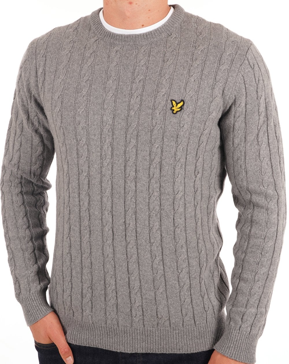 Lyle And Scott – Pullover mit Zopfmuster in Mittelgrau meliert