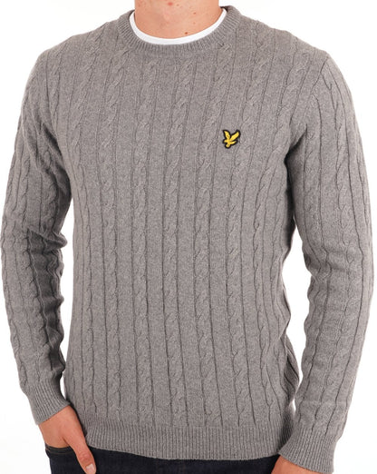 Lyle And Scott – Pullover mit Zopfmuster in Mittelgrau meliert