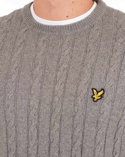 Lyle And Scott – Pullover mit Zopfmuster in Mittelgrau meliert