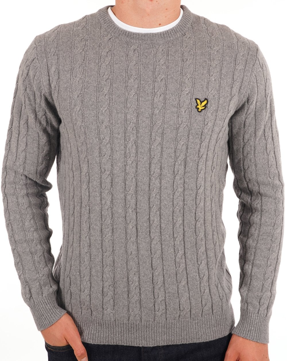 Lyle And Scott – Pullover mit Zopfmuster in Mittelgrau meliert