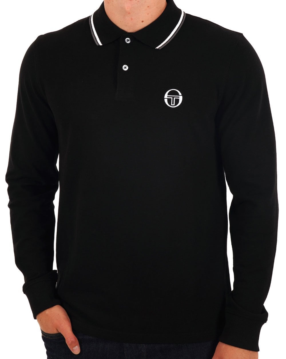 Sergio Tacchini – Langärmliges Poloshirt mit Streifen in Schwarz