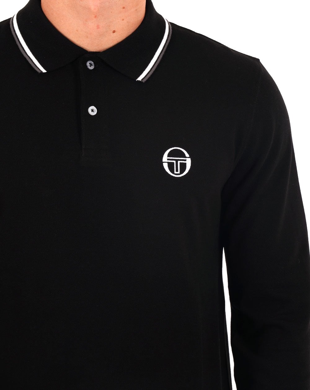 Sergio Tacchini – Langärmliges Poloshirt mit Streifen in Schwarz
