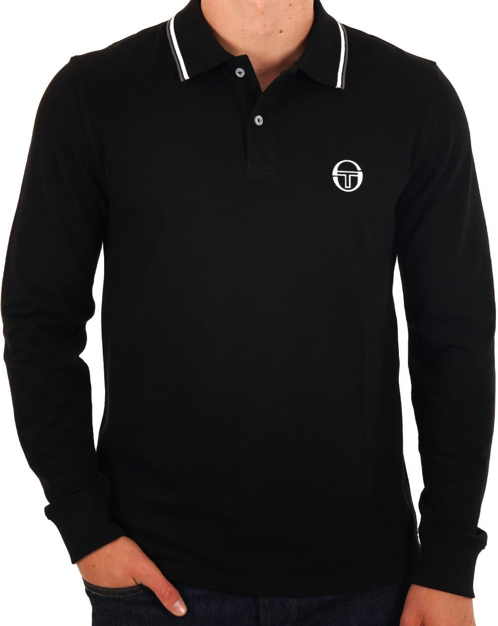 Sergio Tacchini – Langärmliges Poloshirt mit Streifen in Schwarz