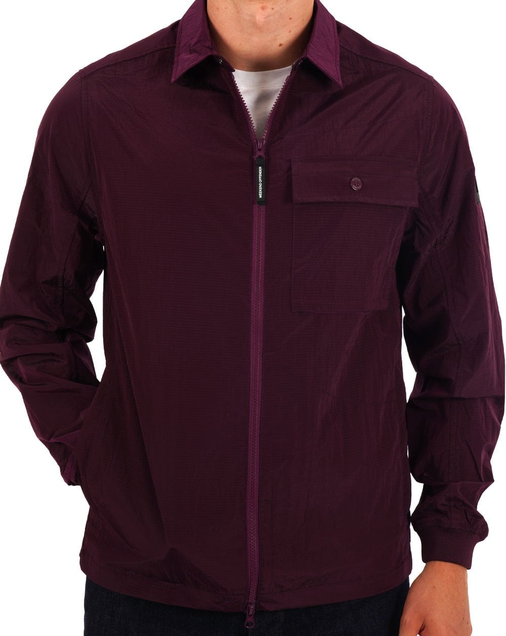 Weekend Offender Schimmerndes Nylon-Überhemd Magenta