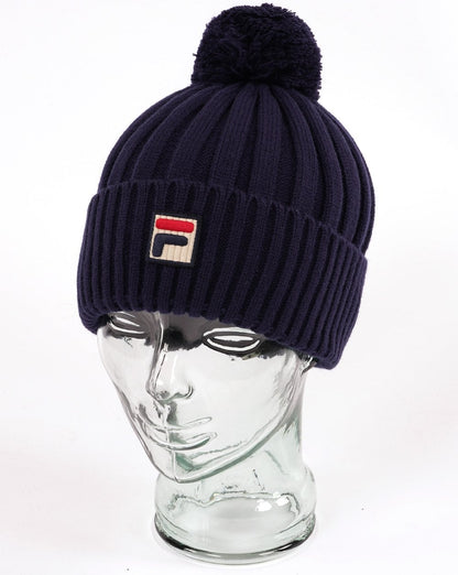 Fila Vintage Teo Pom Pom Beanie Marineblau