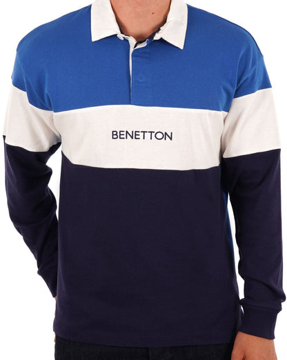 Benetton Poloshirt im Rugby-Stil Blau/Weiß