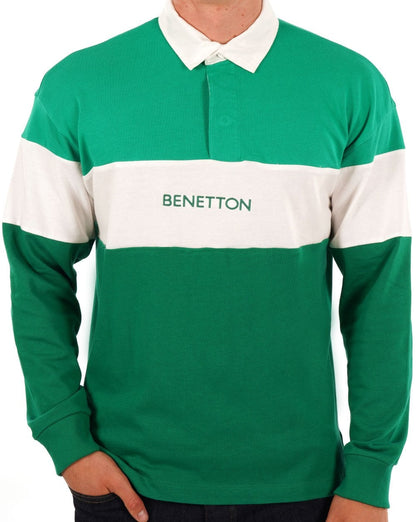 Benetton Poloshirt im Rugby-Stil Grün/Weiß