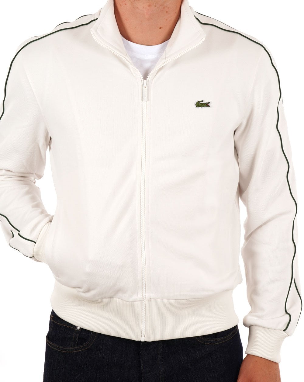 Lacoste Paris – Weiße Piqué-Trainingsjacke