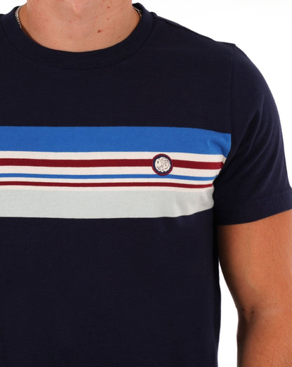 Pretty Green – Hollen – T-Shirt mit Streifen auf der Brust, Marineblau