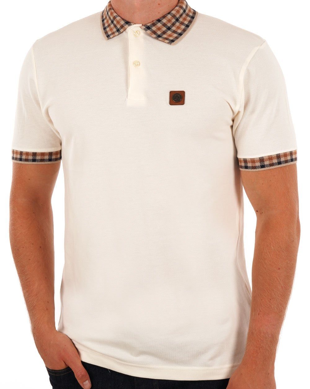 Trojan Gingham Detail Polo Ecru