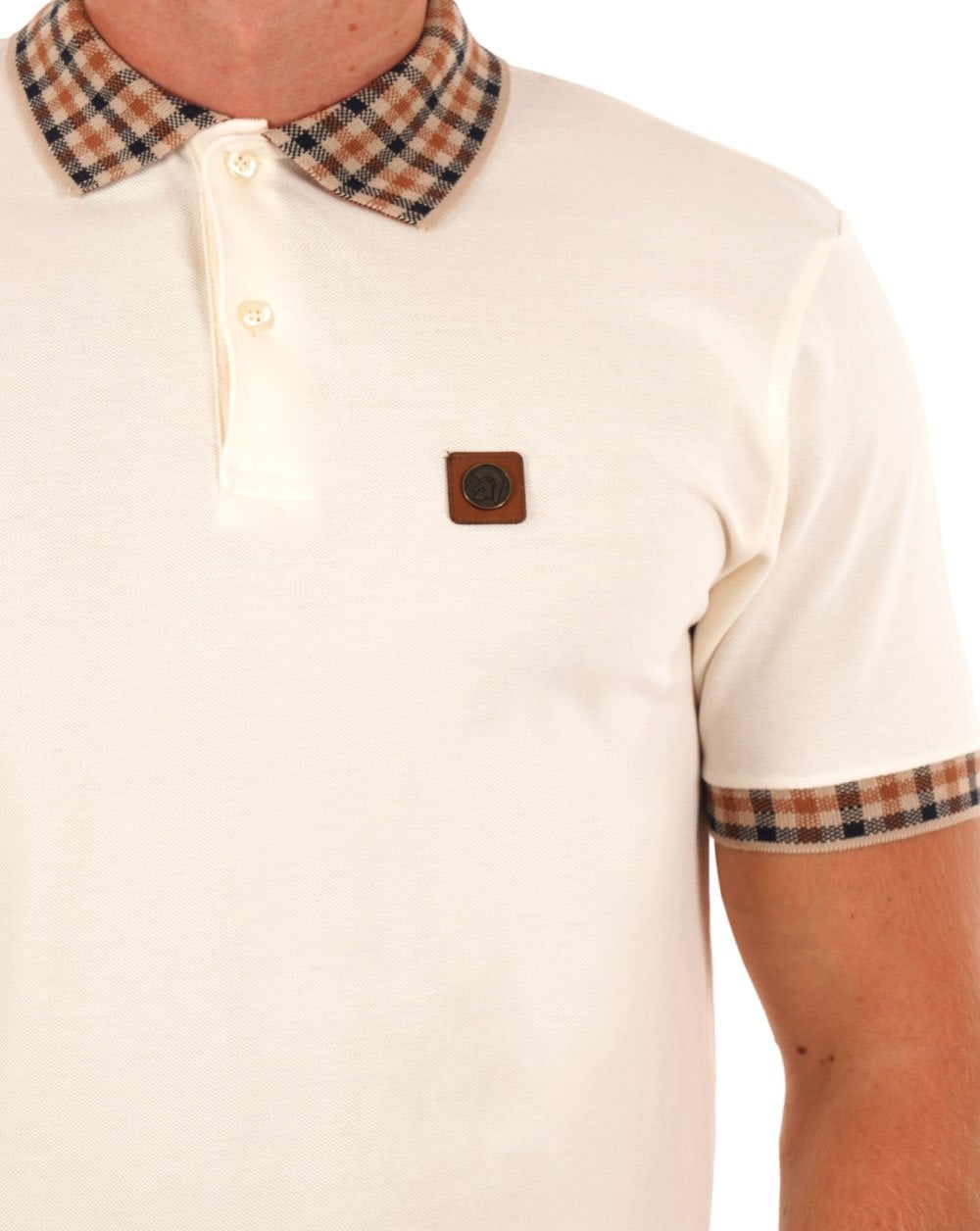 Trojan Gingham Detail Polo Ecru
