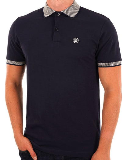 Trojan – Poloshirt mit Hahnentritt-Kragen, Marineblau