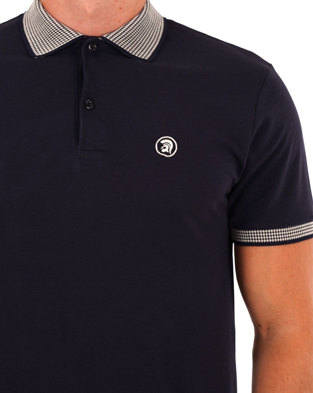 Trojan – Poloshirt mit Hahnentritt-Kragen, Marineblau