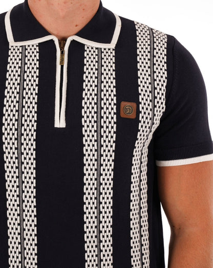 Trojan – Poloshirt mit Kettenstreifen und Reißverschluss in Marineblau