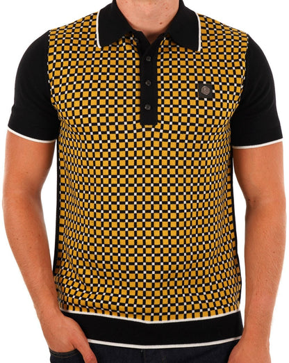 Trojan Squares Panel Strick-Poloshirt Schwarz