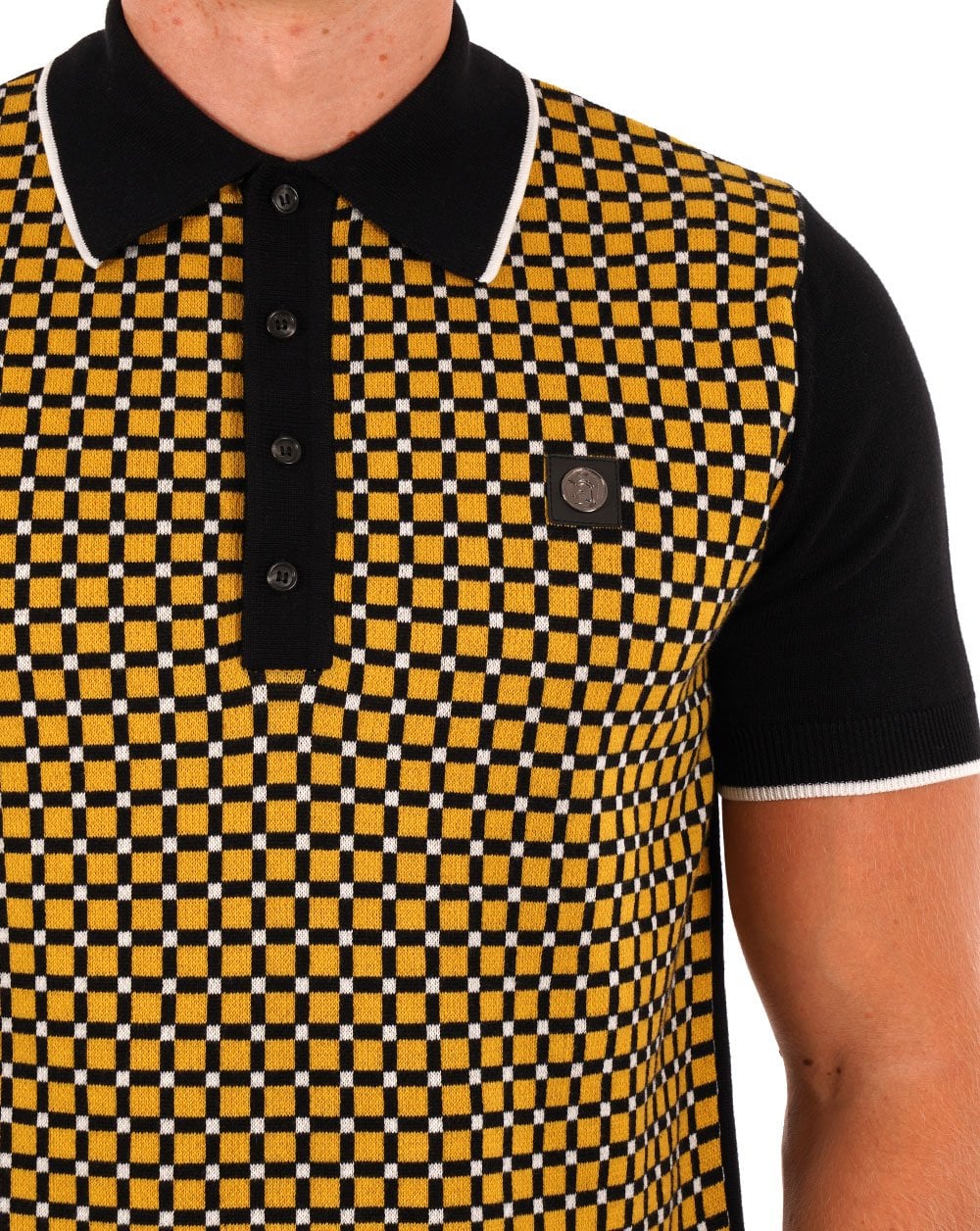 Trojan Squares Panel Strick-Poloshirt Schwarz