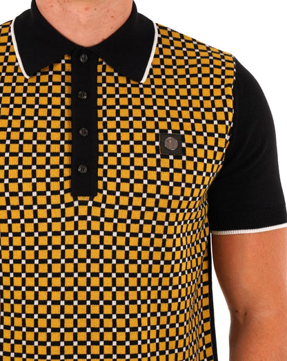 Trojan Squares Panel Strick-Poloshirt Schwarz