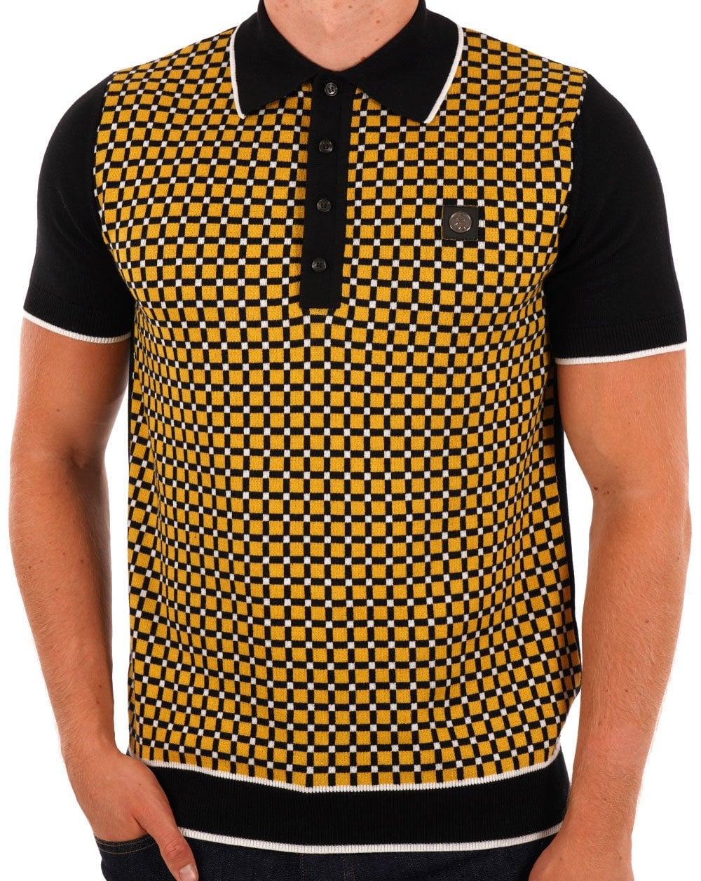 Trojan Squares Panel Strick-Poloshirt Schwarz