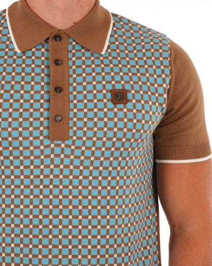 Trojan Squares Panel Strick-Poloshirt Kamel