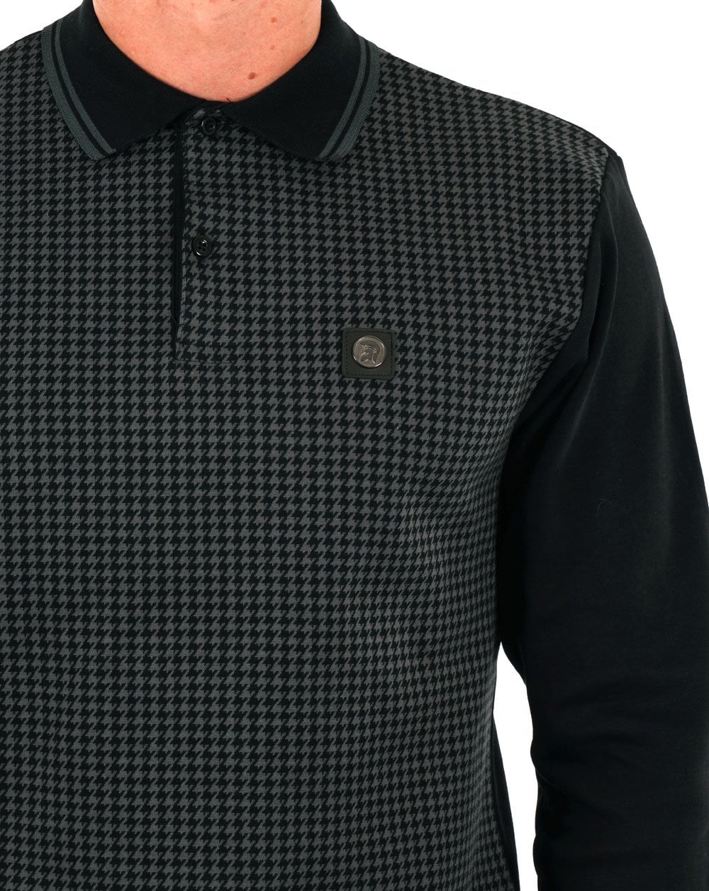Trojan – Poloshirt mit Hahnentrittmuster und Einsätzen in Schwarz