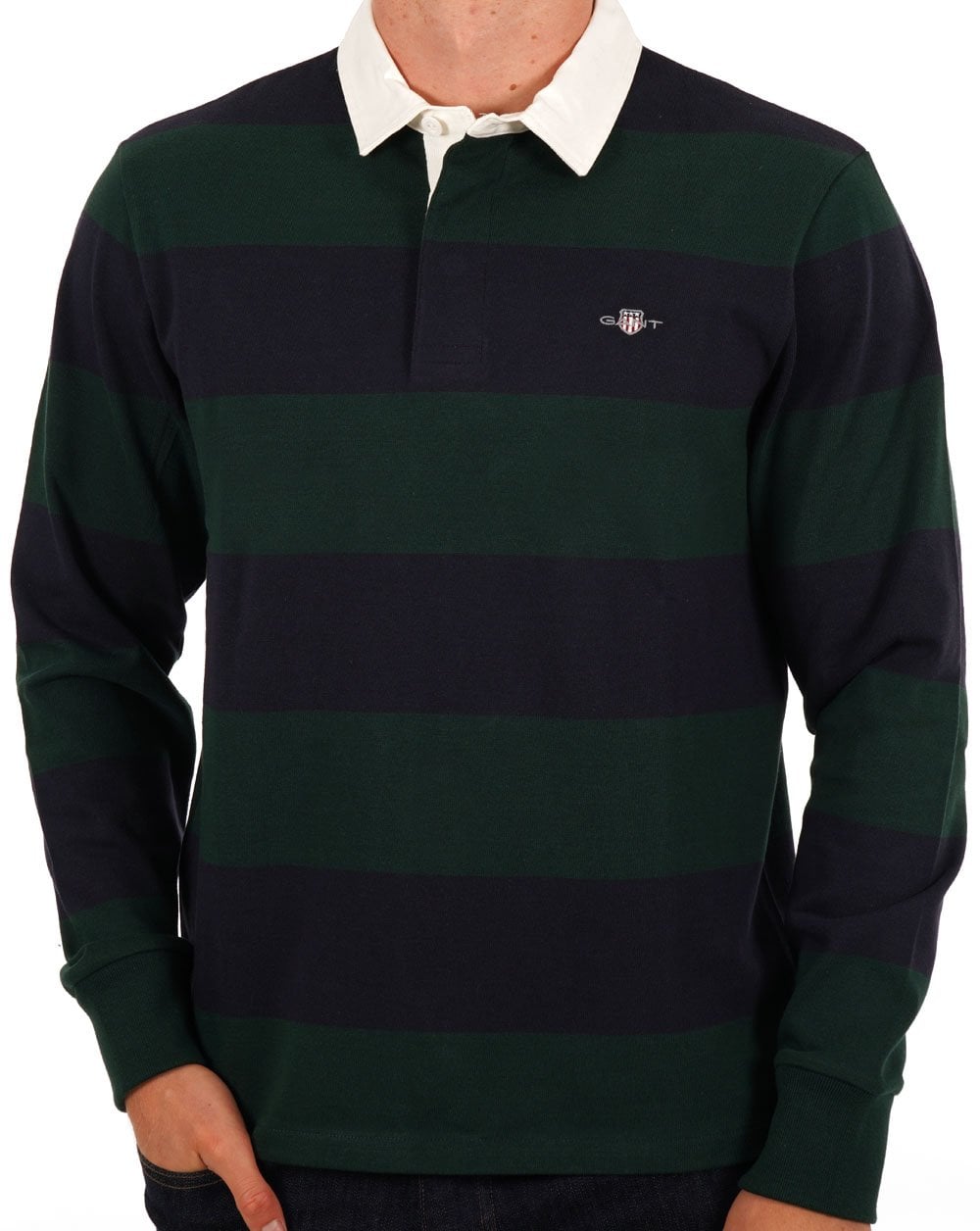Gant Shield Gestreiftes Rugby-Shirt Marineblau/Grün