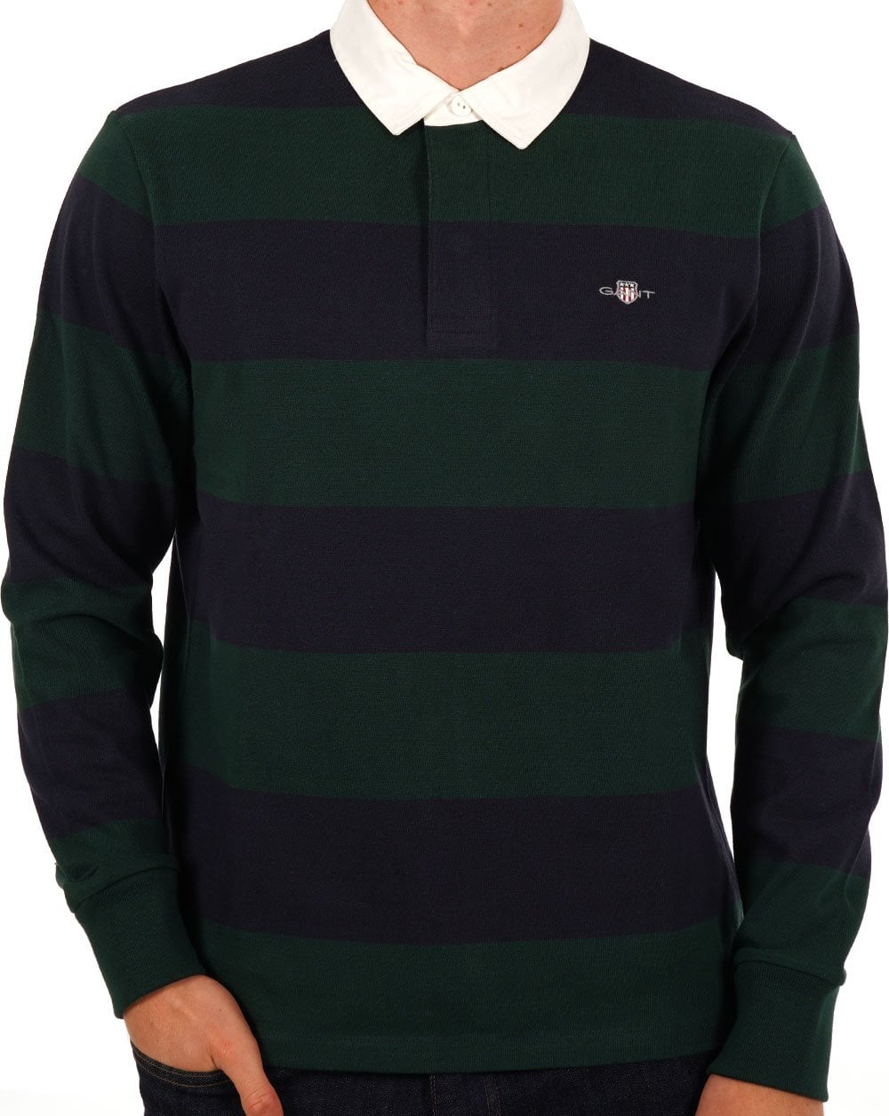 Gant Shield Gestreiftes Rugby-Shirt Marineblau/Grün