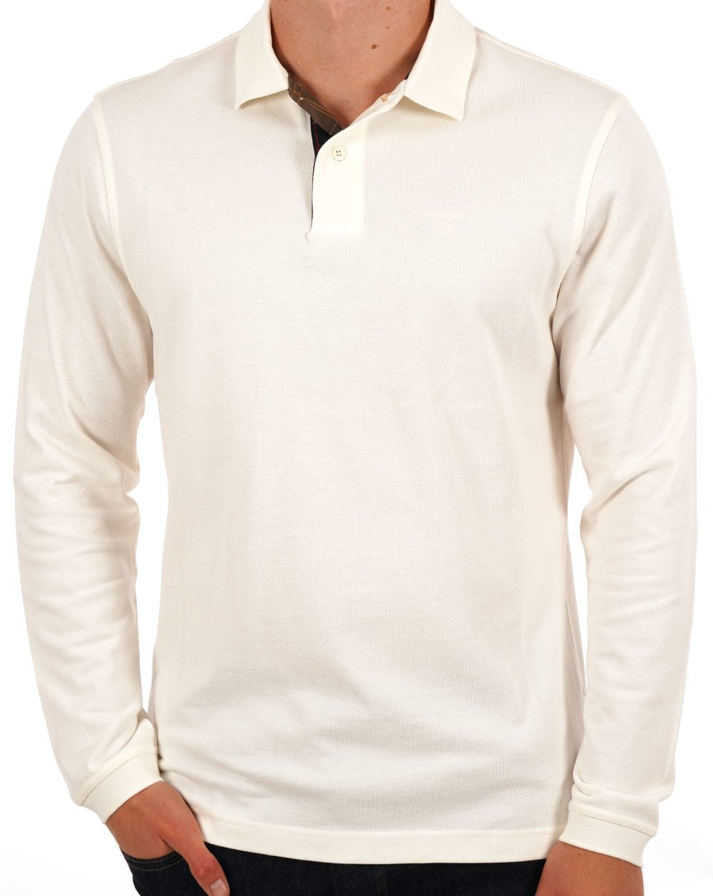 Barbour – Langärmliges Sportpolo in Whisper White