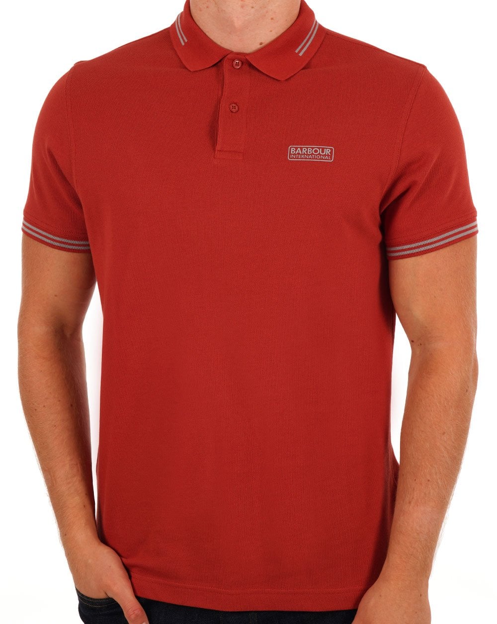 Barbour International Poloshirt mit Streifen in Burnt Orange