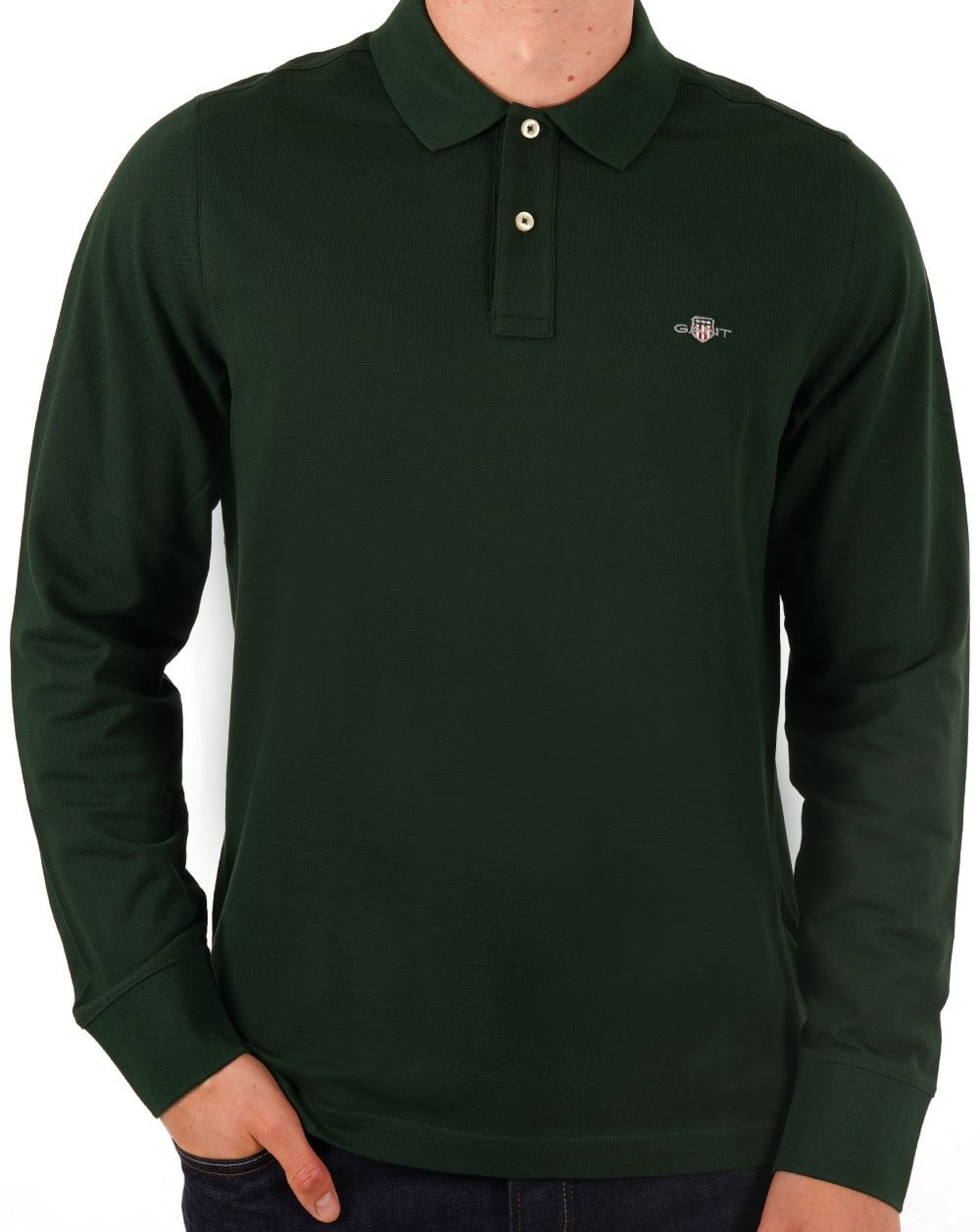 Gant Shield LS Pique Polo Dunkelgrün