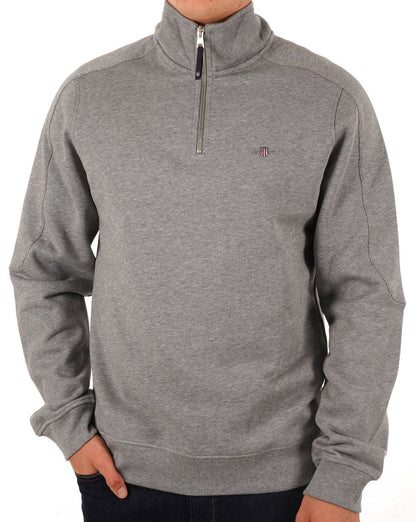 Gant – Sweatshirt mit halbem Reißverschluss, Graumeliert